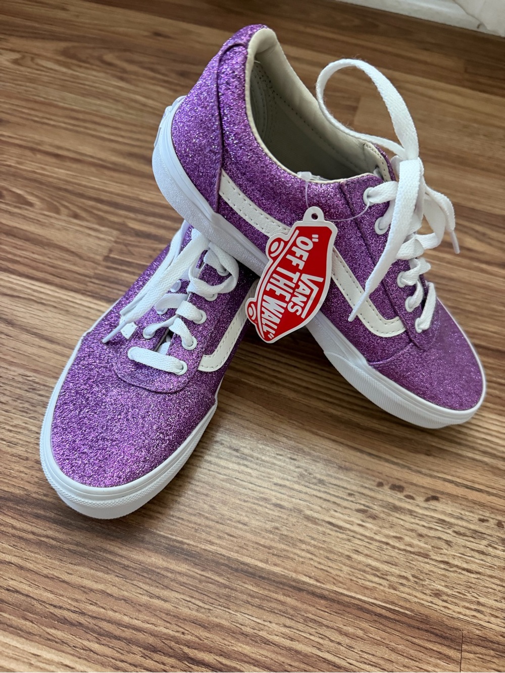Girls Vans Glitter Old Skool Sneakers in Sparkling Purple and White
